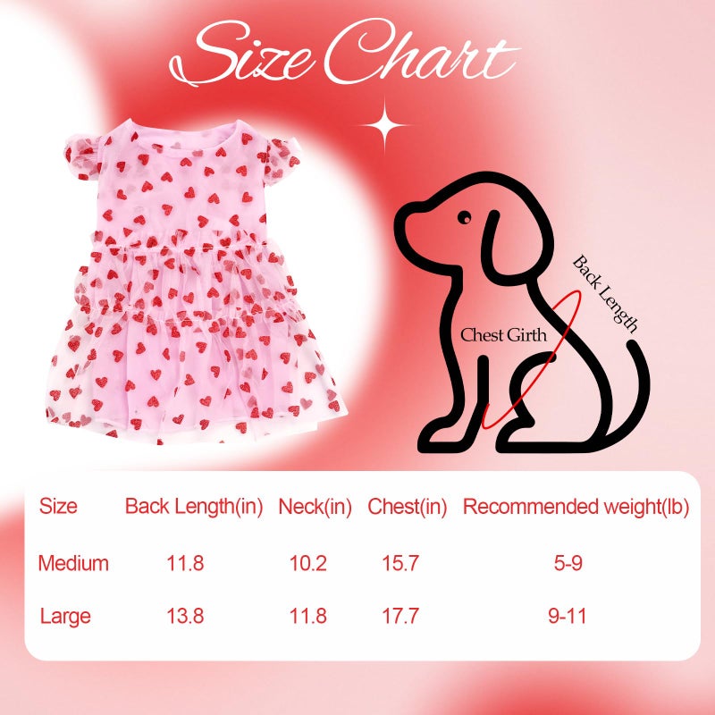 yeabwps Valentines Day Dog Outfit Pink Heart Tulle Dog Dress Girl Puppy Princess for Small Dogs Party Outfit - Image 3