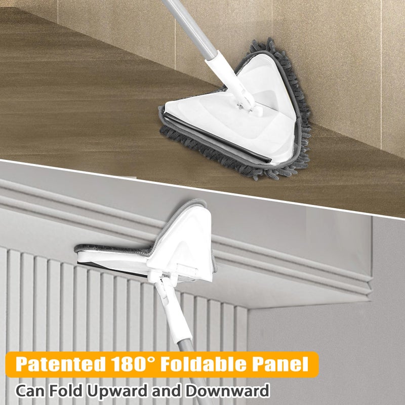 JEHONN Wall Mop with Long Handle 80 inches, Upgraded 180Â° Collapsible Baseboard Cleaner Tool with Squeegee, Ceiling Duster with 1 Microfiber and 1 Chenille Pad for Cleaning Window, Cabinet (White) - Image 2