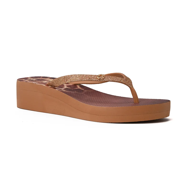 Tan Printed Anabela Flip-Flop