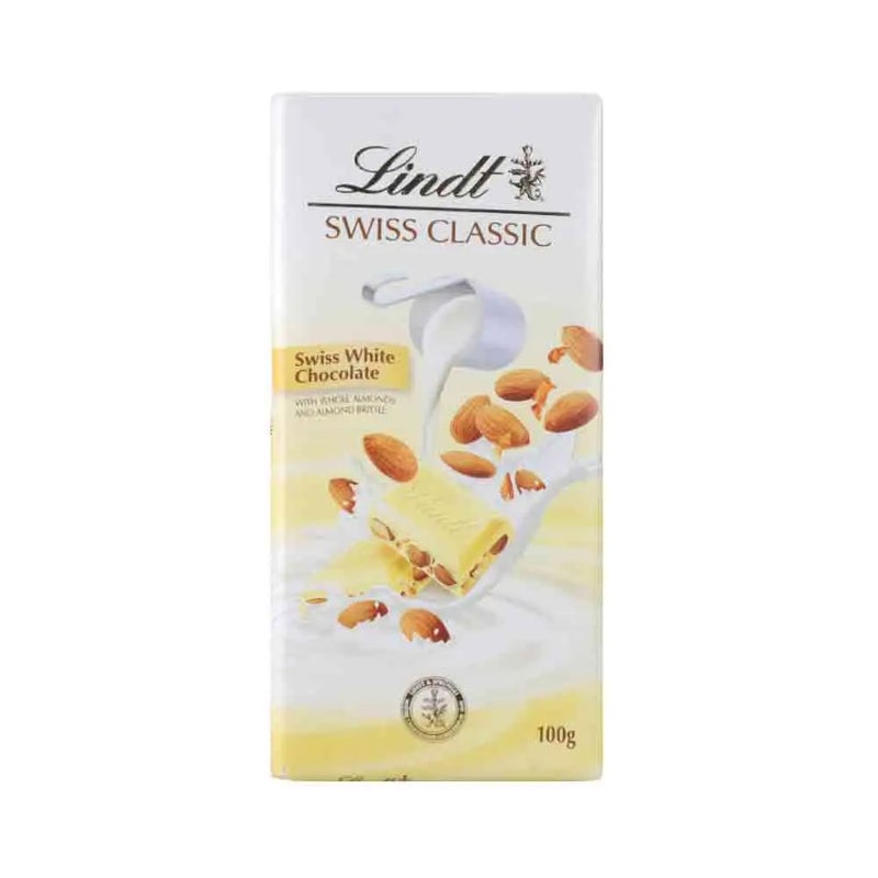 Lindt Swiss Classic Swiss White Chocolate Bar with Whole Almond and Almond Brittle- 100gms