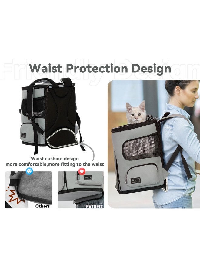 Petsfit Cat Carrier Backpack With Upgraded Waist Protection, Pet Carrier Backpack Designed For Small Dogs/Cats, Fully Ventilated Collapsible Dog Backpack For Outdoor Traveling Hiking Camping,Grey - Image 2