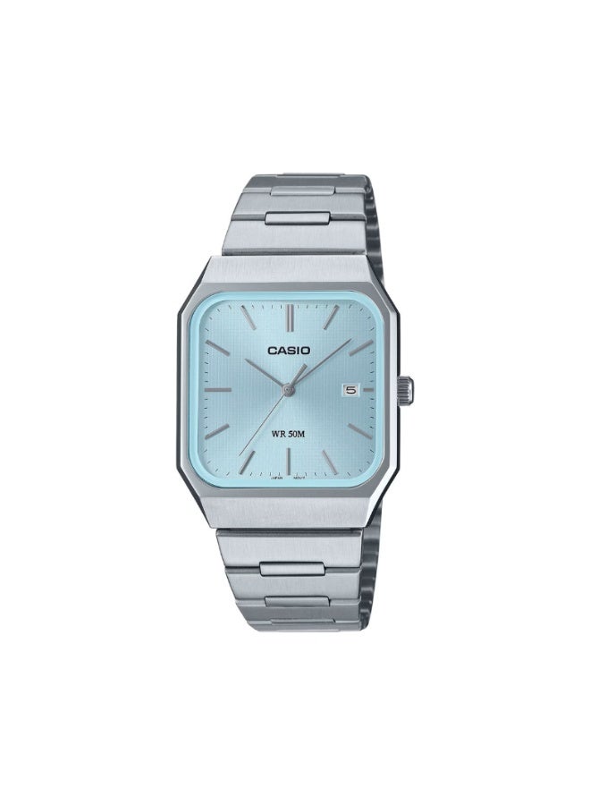 كاسيو ساعة كاسيو MTP‑B185D‑2A2VDF رجالية، قرص أزرق فاتح، سوار ستانلس ستيل، مقاومة للماء حتى 50 متر - Image 1