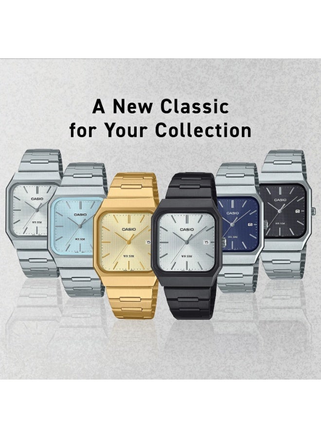 كاسيو ساعة كاسيو MTP‑B185D‑2A2VDF رجالية، قرص أزرق فاتح، سوار ستانلس ستيل، مقاومة للماء حتى 50 متر - Image 4