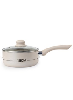 Wilson Oak Sauce Pan with Glass Lid and Marble Coating Nonstick Induction Flat Bottom Cast Aluminum – Dia 18cm - Cream  - Image 3