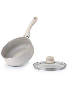 Wilson Oak Sauce Pan with Glass Lid and Marble Coating Nonstick Induction Flat Bottom Cast Aluminum – Dia 18cm - Cream  - Image 2