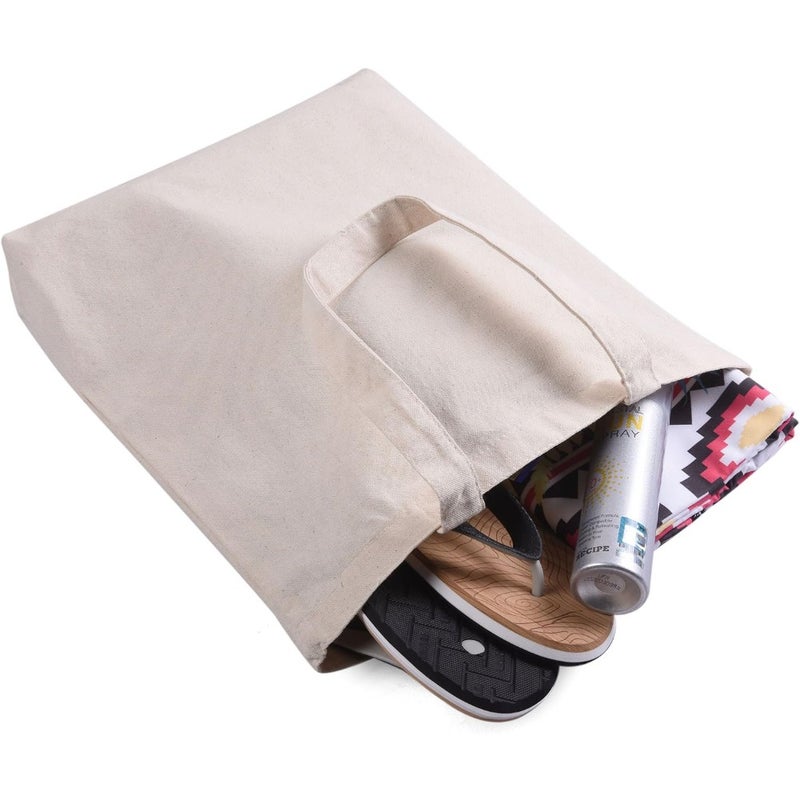 BagzDepot Set of 20 - Bulk Natural Cotton Canvas Tote Bags with Bottom Gusset, Strong 100 Percent Canvas Tote Bag Wholesale Art and Craft Reusable Grocery Tote Bags - ivory - Image 3