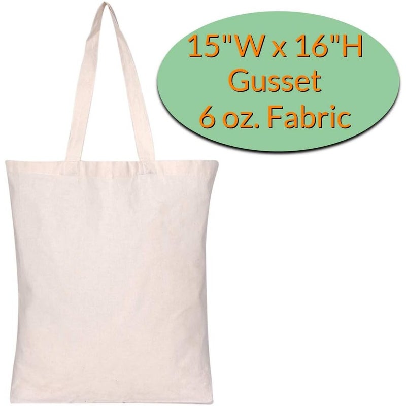 BagzDepot Set of 20 - Bulk Natural Cotton Canvas Tote Bags with Bottom Gusset, Strong 100 Percent Canvas Tote Bag Wholesale Art and Craft Reusable Grocery Tote Bags - ivory - Image 2