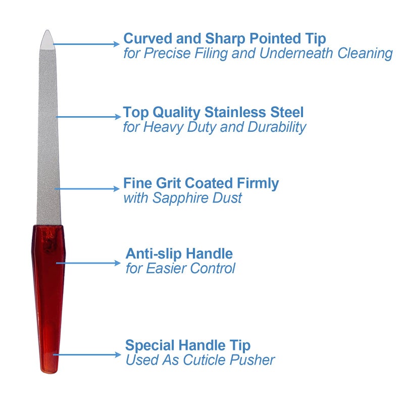 GigaGround Metal Nail File (6 Pcs), Nail Files for Natural Nails Made of Stainless Steel, Sword Fingernail Files with Sharp Pointed Tip Non Slip Handle, Diamond Finger Nail Filers for Women Sapphire Grit - Image 3