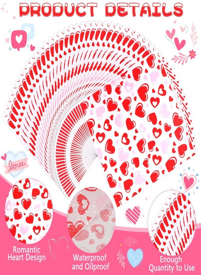 LOAVER 150 Pcs Valentine's Day Wax Paper Sheets for Food,Heart Greaseproof Waterproof Waxed Wrapping Tissue for Deli Baking Picnic Sandwich Cookies Oilproof Basket Liners (9.84 x 9.84 Inch) - Image 3