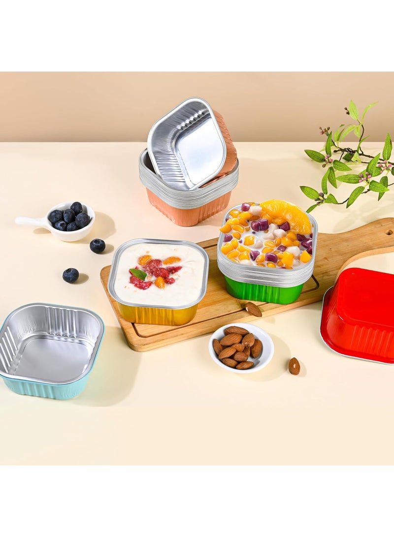 LuckSa 20 Pack Mini Cake Pans with Lids, 175ml Square Aluminum Foil Brownie Baking Cups, Muffin Tin Ramekins, Disposable Dessert Cups for Wedding Birthday Party, Gold - Image 5