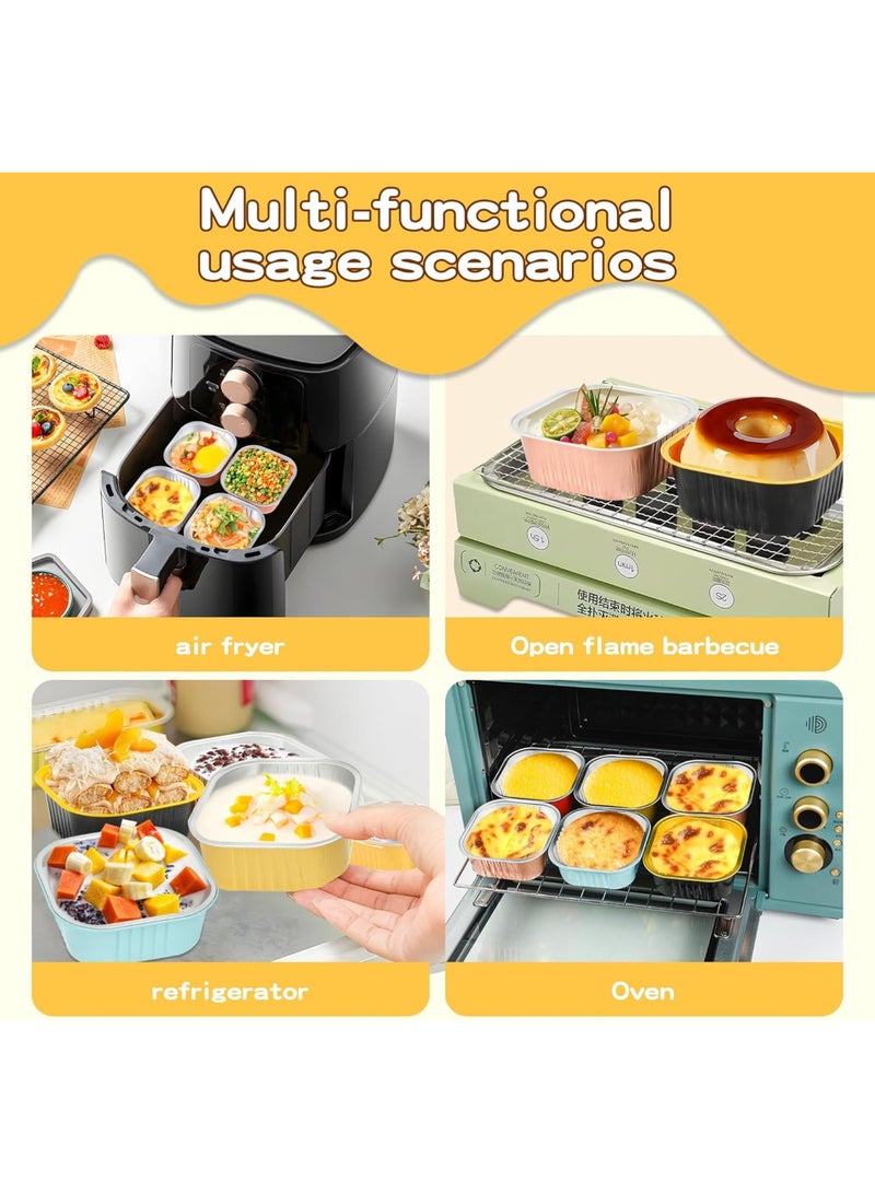 LuckSa 20 Pack Mini Cake Pans with Lids, 175ml Square Aluminum Foil Brownie Baking Cups, Muffin Tin Ramekins, Disposable Dessert Cups for Wedding Birthday Party, Gold - Image 3