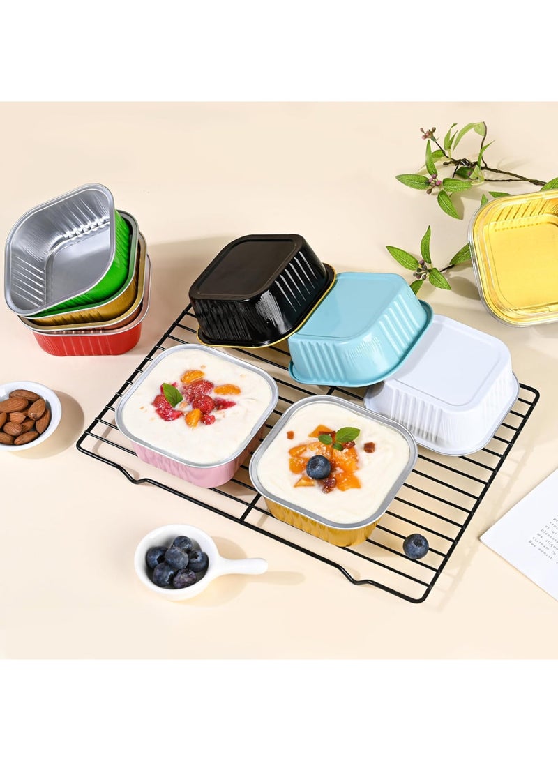 LuckSa 20 Pack Mini Cake Pans with Lids, 175ml Square Aluminum Foil Brownie Baking Cups, Muffin Tin Ramekins, Disposable Dessert Cups for Wedding Birthday Party, Gold - Image 4