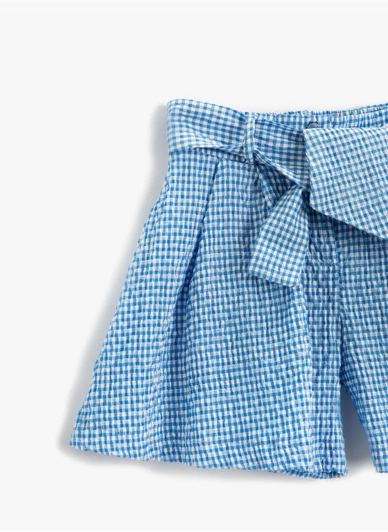 كوتون Checked Patterned Shorts Belted