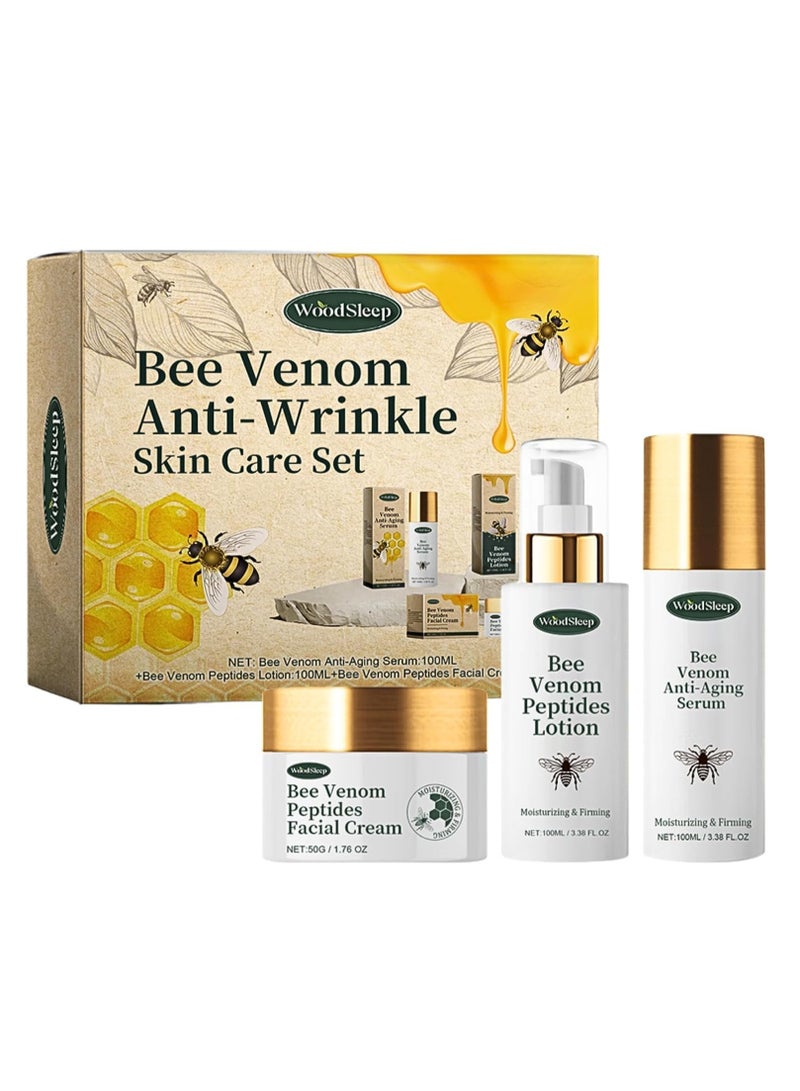 وودسليب كريم إصلاح سم النحل ، مجموعة هدايا للعناية بالبشرة للنساء ، مجموعة العناية بالبشرة المضادة للتجاعيد ، كريم سم النحل لإزالة البقع ، خلاصة الوجه ، غسول ، كريم ، ترطيب وشد (مجموعة من 3 قطع) - Image 1