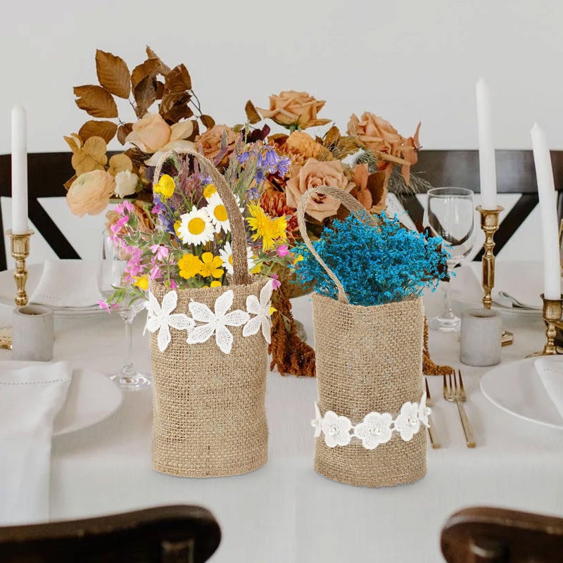 Linen Flower Girl Basket Set Rustic Burlap Wedding Ceremony Party Photography Props - Image 5