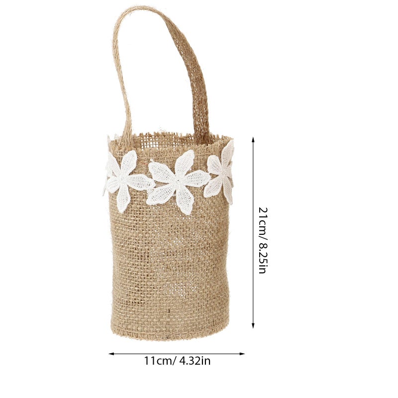 Linen Flower Girl Basket Set Rustic Burlap Wedding Ceremony Party Photography Props - Image 3