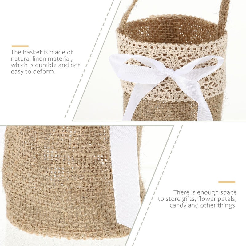 Linen Flower Girl Basket Set Rustic Burlap Wedding Ceremony Party Photography Props - Image 4