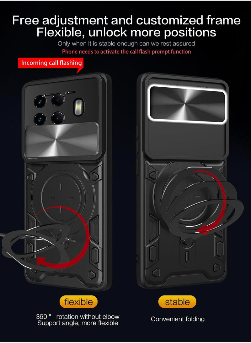 Generic - TECNO Spark 20 Pro+ Case Cover, Slide Camera Lens Cover, 360°Rotating Kickstand Ring, Bumper Shockproof Phone Case，Compatible with Car Magnetic Mount Mobile Phone Case For TECNO Spark 20 Pro+ Black - Image 1