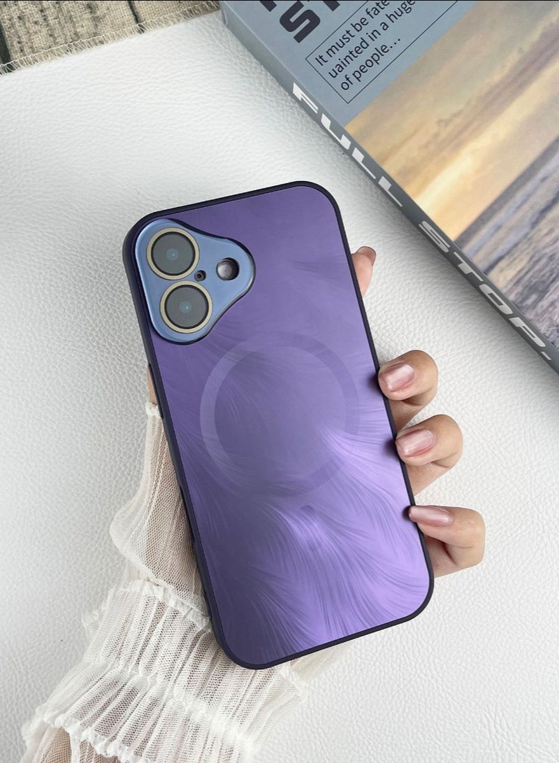 IPhone 16 magnetic matte phone case, luxurious cover coating, non stick fingerprint，gradient flowing phoenix tail pattern lens protective case (purple) - Image 1
