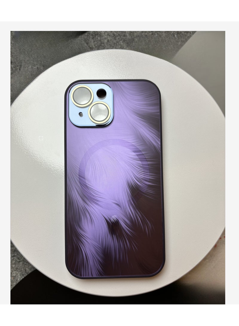 IPhone 16 magnetic matte phone case, luxurious cover coating, non stick fingerprint，gradient flowing phoenix tail pattern lens protective case (purple) - Image 2