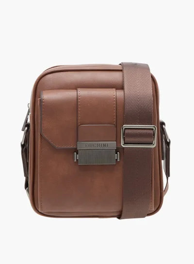 دوتشيني Mens Solid Crossbody Bag With Adjustable Strap And Zip Closure