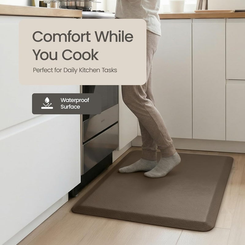 More Decor Anti Fatigue Kitchen Mats for Floor | Padded Kitchen Rugs | Non Slip, Cushioned Standing Desk Mat | Waterproof Floor Mat for Home and Office | 17.3" x 28" X 0.47", Brown, 1-Pack | More Décor - Image 3