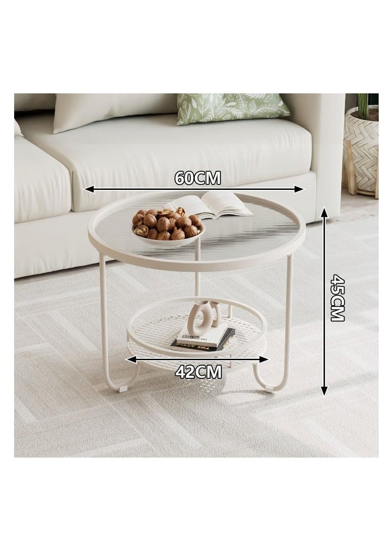 Generic Glass Coffee Table, Round Center Table with Antislip Pads for Living Room, 2 Layer Storage Shelves Desk for Garden Patio, Tempered Glass End Table, Sofa Side Tea Table for Home Office  - Image 2