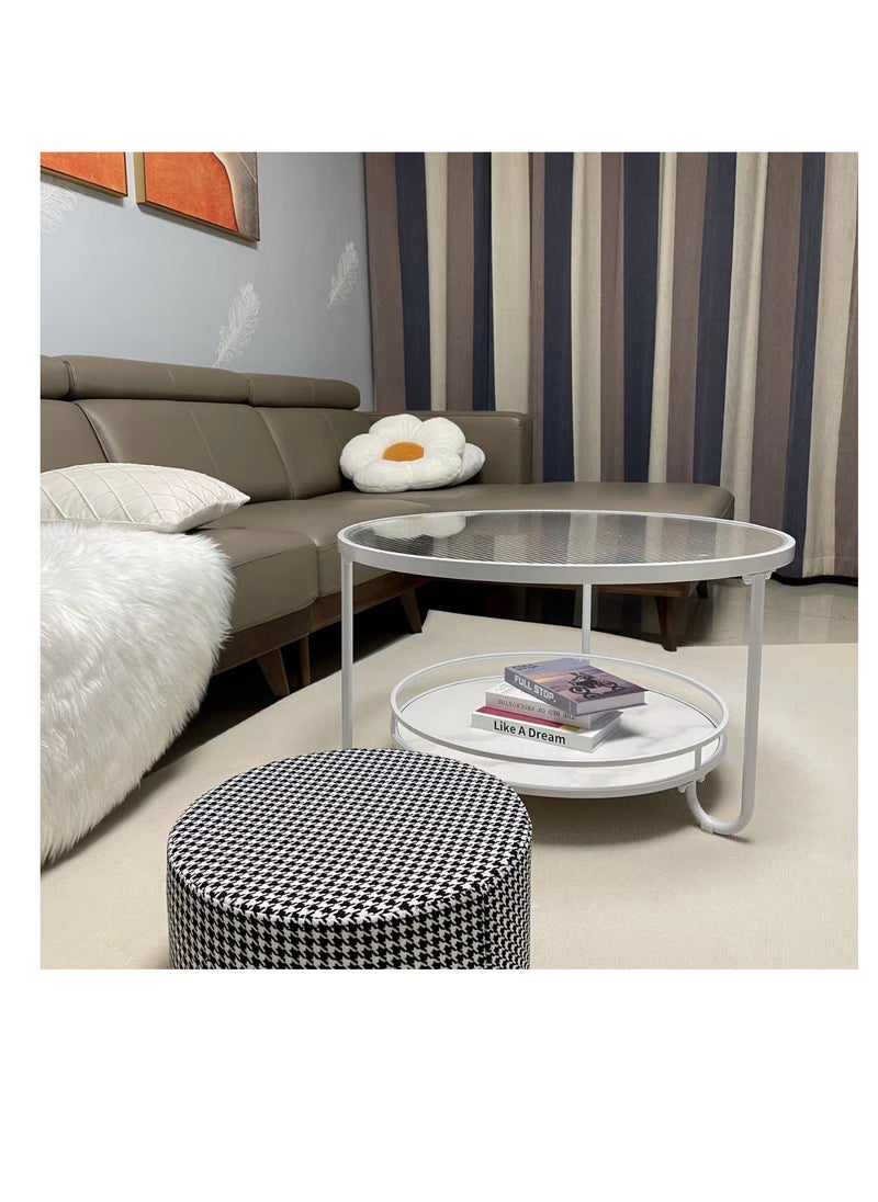 Generic Glass Coffee Table, Round Center Table with Antislip Pads for Living Room, 2 Layer Storage Shelves Desk for Garden Patio, Tempered Glass End Table, Sofa Side Tea Table for Home Office  - Image 5