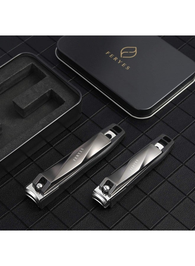 FERYES Nail Clippers With Catcher 2 Pcs Set No Splash Fingernail Clipper And Toenail Clipper Stainless Steel Nail Cutters Wblack Metal Case Packing - Image 2