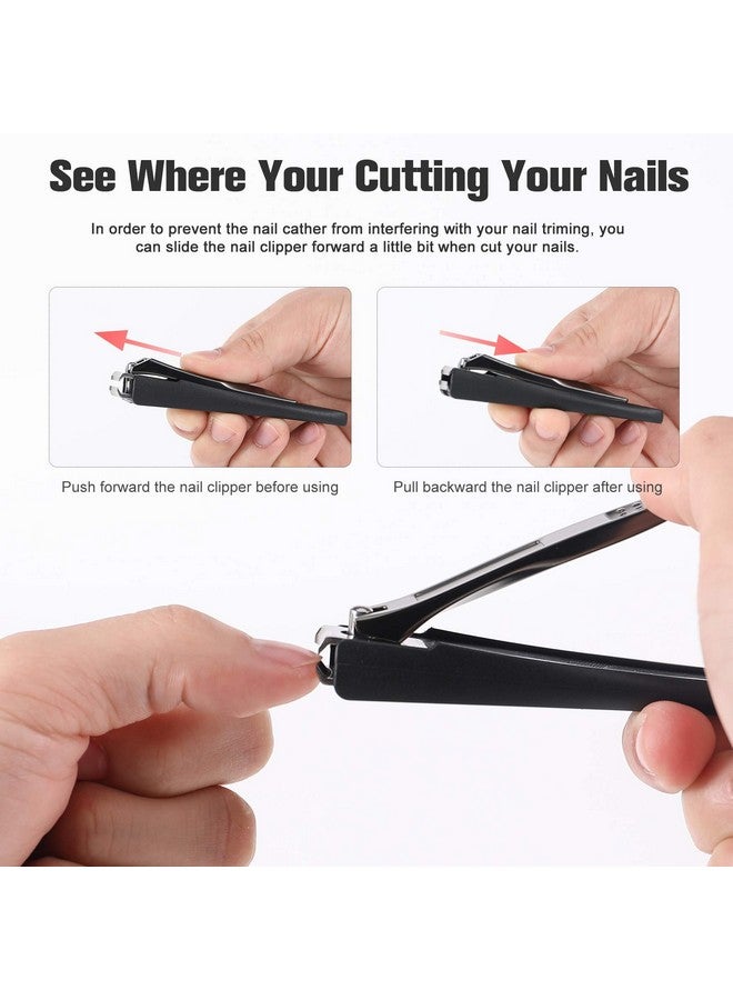 FERYES Nail Clippers With Catcher 2 Pcs Set No Splash Fingernail Clipper And Toenail Clipper Stainless Steel Nail Cutters Wblack Metal Case Packing - Image 5