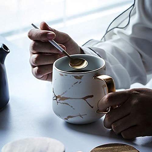 Eplze YBK Tech Porcelain Tea Cup Coffee Mug Set for Afternoon Tea - Marble Pattern (White, Tall 400ml + wood lid) - Image 5