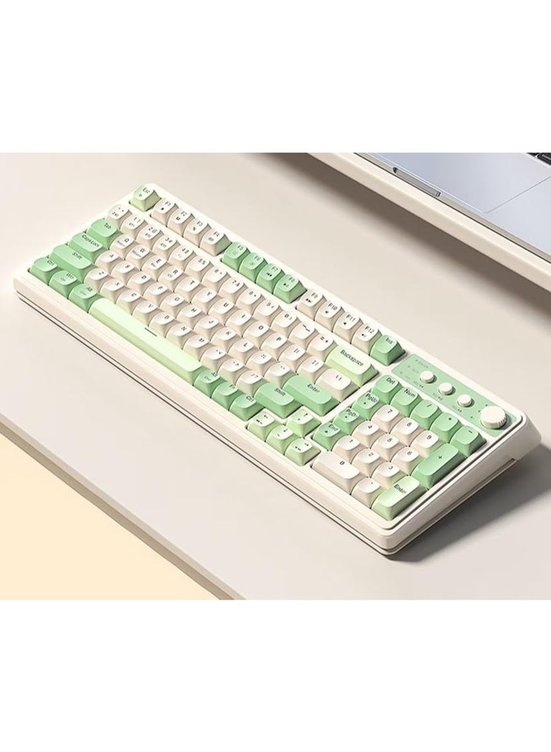AULA S99 Three-Mode Mechanical Keyboard, 98% Layout, White with Mint Green and Blue Keycaps, Multi-Functional Wireless Gaming Keyboard - Image 1