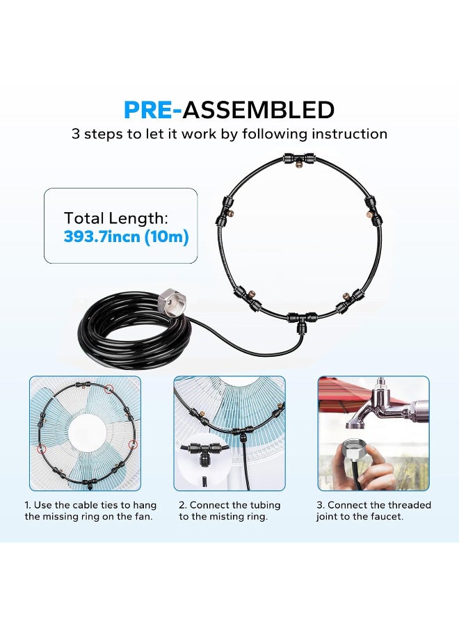 موثوقية التنبؤ طقم نظام تبريد بالضباب، رذاذ رذاذ الماء مع خط رشاش ماء بطول 10 أمتار 5 فوهات ضباب نحاسية، نظام تبريد بالضباب المروحي للفناء، الحديقة، الحديقة، الحديقة، الدفيئة، حفلة شواء النسيم - Image 3