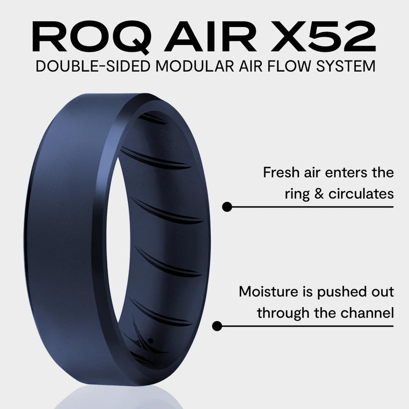 ROQ Men's Silicone Rings, 4-Pack Beveled Edge (Olive Blue Camo, Black, Green, Size 8) - Mens Silicone Wedding Band & Rubber Engagement Ring for Men - Breathable Comfort Fit Silicone Rings for Him - Image 3
