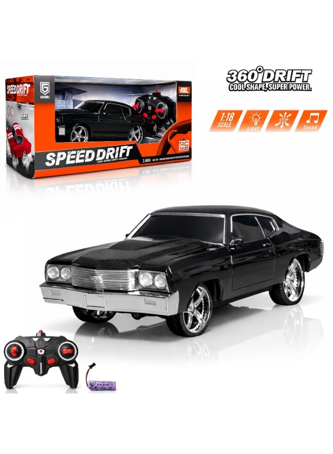 RC Drift Muscle Car 1:18 Scale – 2.4GHz Remote Control - 360° Drift Stunt Car - Sound & Light - High Speed Racing Toy