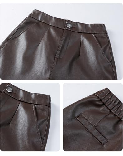 HaoMay Women's Faux Leather Pants Straight Wide Leg PU Trousers with Pockets(Coffee-M) - Image 5