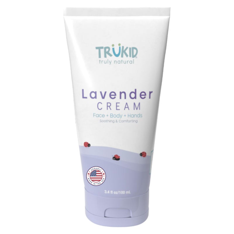 TruKid Lavender Skin Cream for Kids - Hydrates & Moisturizes Sensitive Skin, All Natural Ingredients, Enriched with Shea Butter, Cocoa, Grape Seed Oil & Vitamin E, 3.4oz - Image 1