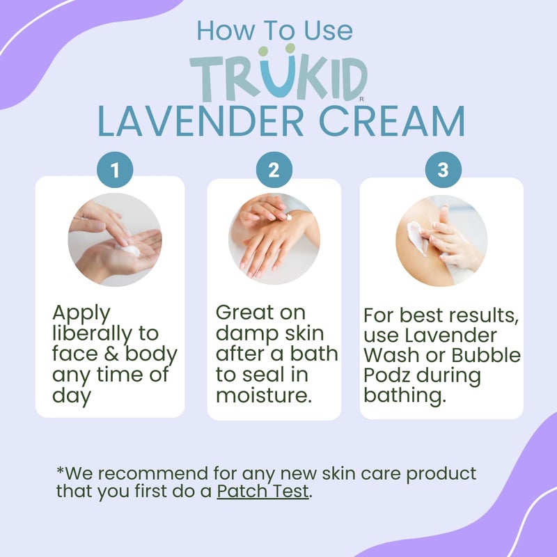 TruKid Lavender Skin Cream for Kids - Hydrates & Moisturizes Sensitive Skin, All Natural Ingredients, Enriched with Shea Butter, Cocoa, Grape Seed Oil & Vitamin E, 3.4oz - Image 4