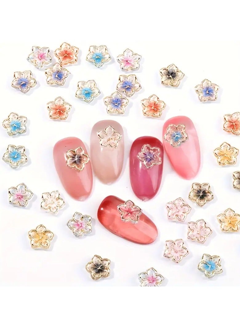 Rozino 50pcs 3D Resin Nail Charms - Golden-Edged Ice Flower Nail Jewelry - Sparkling Manicure Decorations - Unscented Nail Art Accessories for Easter Style Enhancements - Image 4