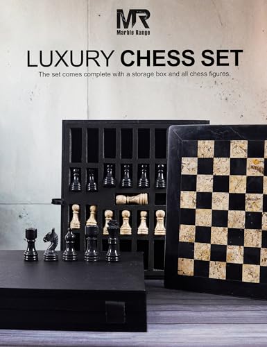 MARBLE RANGE Marble Chess Set for Adults 12 Handmade Black Coral Board Game with 32 Chess Pieces 2 Extra Queens Storage Box Luxury Travel Game Elegant for Home Decor - Image 5