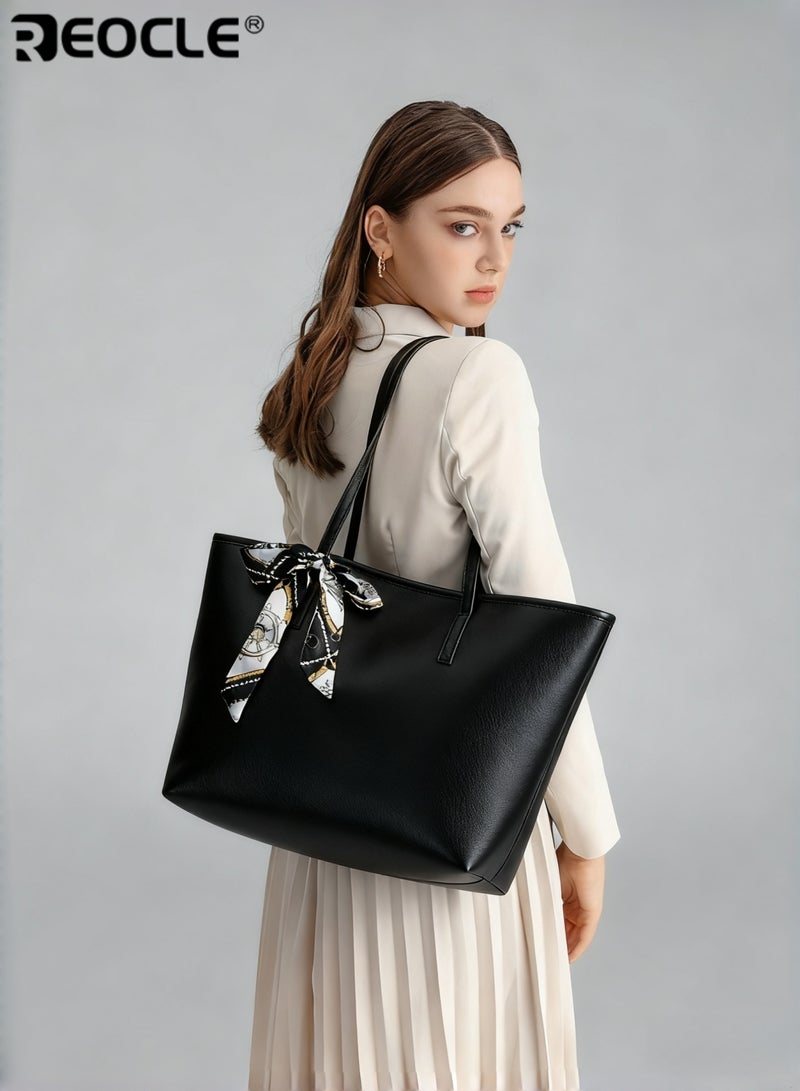 REOCLE Women's Professional Tote Bag with Lychee Grain Texture and Large Capacity Business Work Bag with Structured Formal Design for Office Commute Use - Image 2