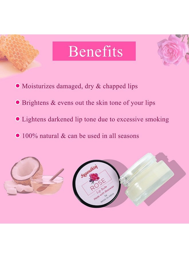 Sugandhim Rose Lip Balm 5gm, Lip Brightening Balm infused with Beeswax, Coconut Oil for Soften, Moisturize & Nourish Dry Chapped Lips, Long Lasting Natural Non Greasy Lip Tinted Cream for Men & Women - Image 5