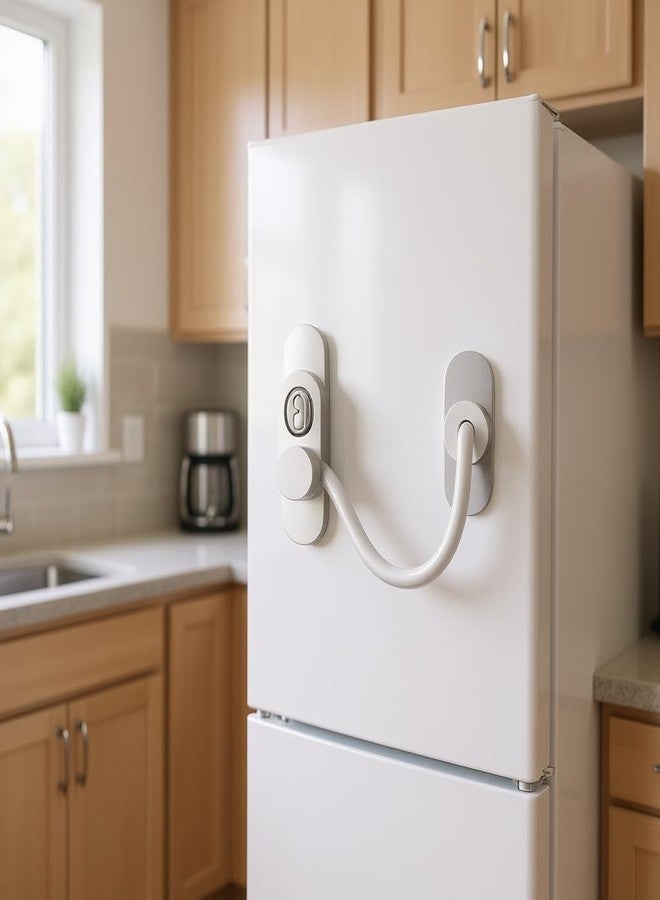 قفل أمان للأطفال (برقم سري) للثلاجة والأدراج والأبواب المنزلقة | مانع للفتح المفاجئ والانحشار | مصنوع من الفولاذ المقاوم للصدأ مع سلك سميك للغاية ومادة ABS | مثالي للمنزل والأطفال - Image 3
