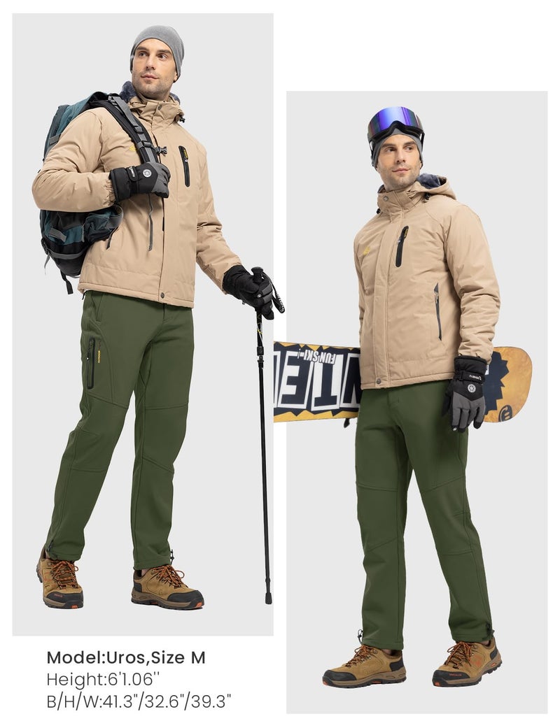 Rdruko Men's Snow Pants Waterproof Winter Golf Pants Hiking Snowboard Fleece Ski Pants with Zipper Pockets (Army Green, 34) - Image 2