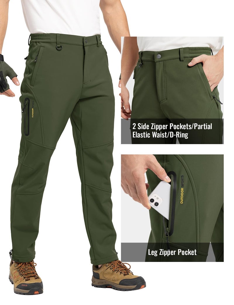Rdruko Men's Snow Pants Waterproof Winter Golf Pants Hiking Snowboard Fleece Ski Pants with Zipper Pockets (Army Green, 34) - Image 5