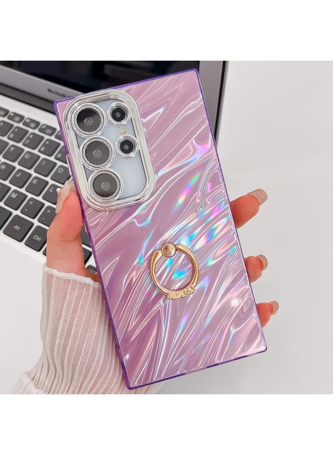 S-TOP Case For Samsung Galaxy S24 Ultra 5G Plating Glitter Texture Ring Holder TPU Phone Case with Lens Film - Image 1