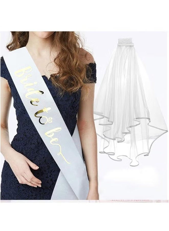 YJ Women Bride To Be Printed Sash With Shoulder Length Veil Party Set - Image 5