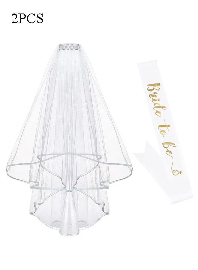 YJ Women Bride To Be Printed Sash With Shoulder Length Veil Party Set - Image 1