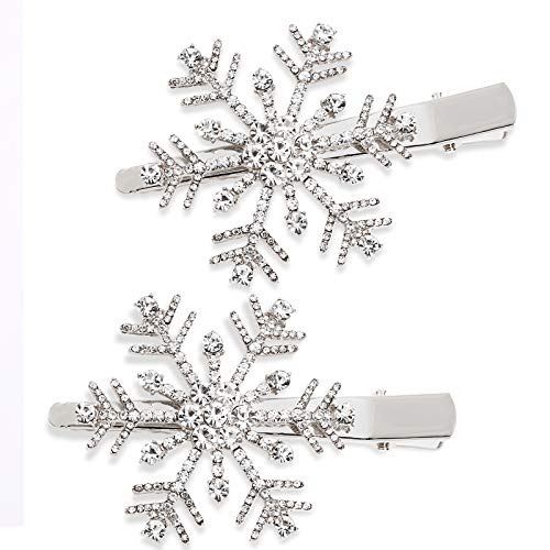 HZEYN Christmas Snowflake Hair Clips Winter Holiday Jewlry Big Crystal Snowflake Hairpin Barrette Wedding Bridal Hair Accessories (Silver) - Image 1
