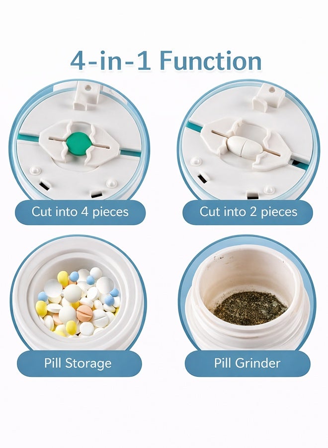 4-in-1 Portable Pill Cutter, Pill Crusher Splitter Organizer with 1/2 and 1/4 Tablet Cutting, Compact Pill Grinder Storage, Safety Lock Hidden Blade, Cleaning Brush Included - Image 2